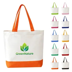 Two Tone Canvas Tote Bag W/ Snap Closure 13.8"x15.7"x4"