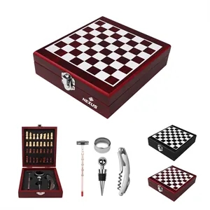 Premium Wooden Wine Accessory & Chess Set Gift Box