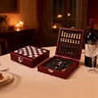 Premium Wooden Wine Accessory & Chess Set Gift Box | https://www.bestnamebadges.com