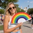 16.5" Full Color Plastic&Fabric Folding Hand Fan | https://www.bestnamebadges.com