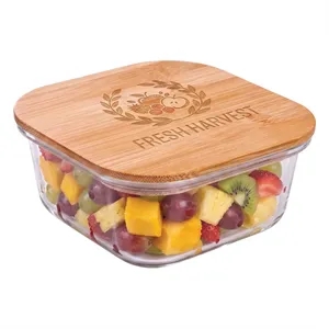 Square Glass Food Container w/Bamboo Lid