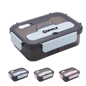 Plastic Bento Lunch Box W/ Cutlery & 2 Compartments