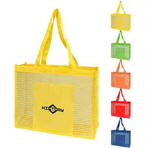 Large Mesh Beach Tote Bag W/ Front Pocket 16"x12.4"x6"