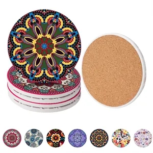 4" Full Color Round Ceramic Coaster W/ Cork Base