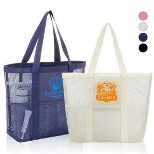 Large Mesh Beach Tote With Multi Pockets