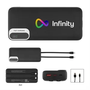 20,000 mAh rABS Power Bank With Built-In Cables