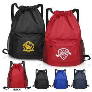 Water-Resistant Drawstring Backpack With Mesh Pockets