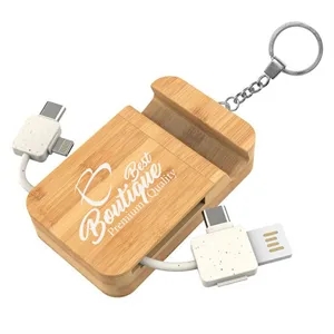 Bamboo Multi Charging Cable Set with Keychain