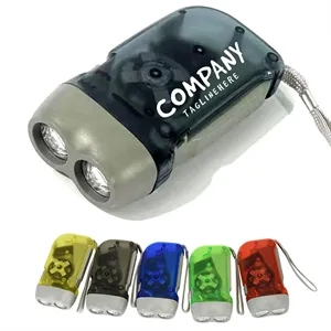 Hand Crank LED Flashlight with Dynamo Power and Custom Logo