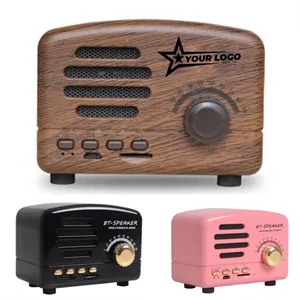 Retro Wood Grain Bluetooth Speaker with Volume Dial