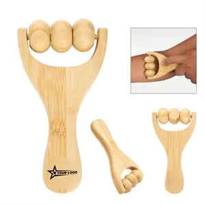 Bamboo Handheld Massage Roller with Natural Finish