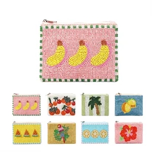Small Women Bead Coin Purse W/ Zipper 4"x3.5"