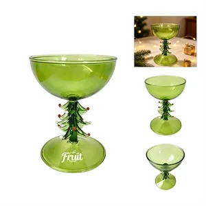 Footed Glass Ice Cream Dessert Bowl W/ Christmas Tree Stem