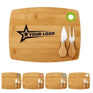 Bamboo Cheese Board Set W/ Knives and Custom Logo Engraving