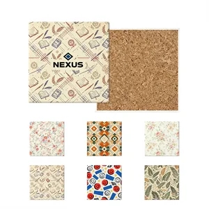 4" Full Color Square Ceramic Coaster W/ Cork Base