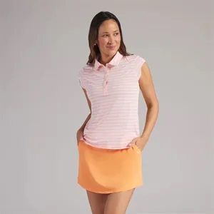 PUMA® Women's Pique YD Stripe Cap Sleeve Golf Polo Shirt