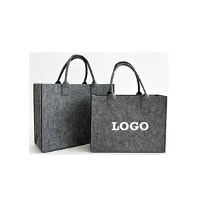 Large Gray Felt Tote Bag with Handles