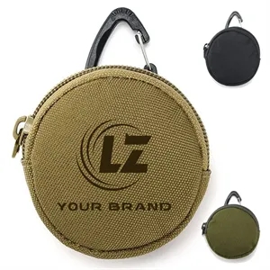Custom Round Nylon Coin Pouch With Carabiner Gifts Outdoor