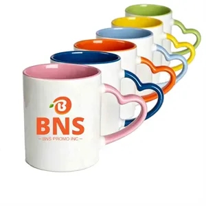 Color Handle Heart Shape Heat Transfer Ceramic Mug