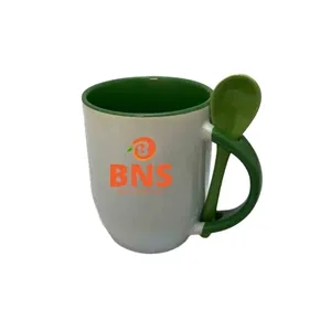 Heat Transfer Ceramic Straight Mug with Spoon