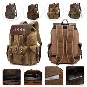 Canvas Rucksack Backpack with Waxed Finish for Outdoor Use