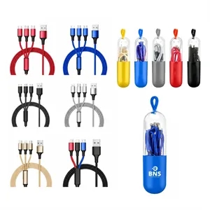 Custom 3-in-1 Charging Cable with Capsule Storage Case