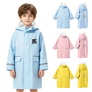 Reusable Kids Rain Jacket W/ Hood & Reflective Strip