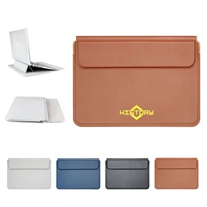 15.6" Premium PU Leather Laptop Sleeve W/ Foldable Stand