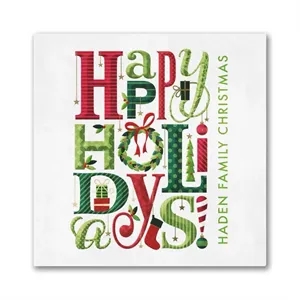 Happy Holiday Typography Beverage Napkin