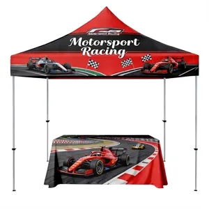 10'X10' White Steel Frame Canopy Tent With 6' Table Cover