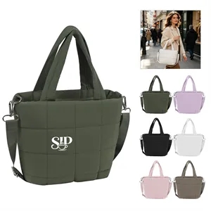 Small Quilted Puffer Tote Bag W/Adjustable Strap