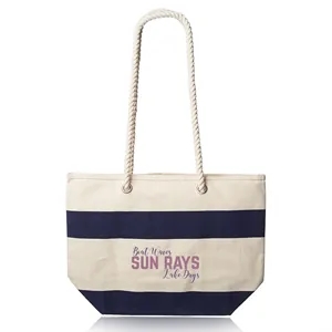 Striped Canvas Tote Bags with Rope Handles