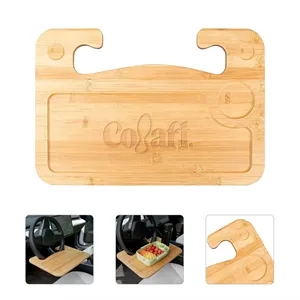 Universal Bamboo Car Steering Wheel Tray W/ Cup Holder