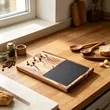 Wood Cheese Board Set W/ 3 Knives & Removable Slate | https://www.bestnamebadges.com