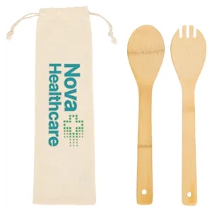 Bamboo Salad Utensils with Cotton Pouch