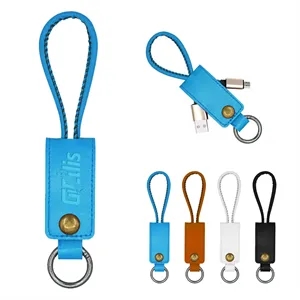 Portable Usb C Charger Cable W/ PU Leather Keychain