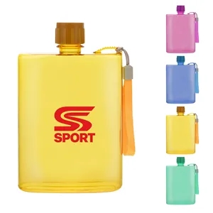 12Oz Portable A5 Plastic Flat Water Bottle W/ Lanyard