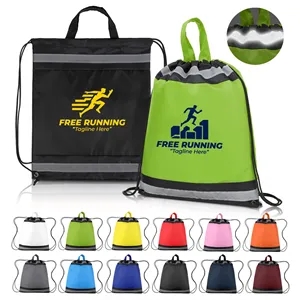 Reflective Polyester Drawstring Backpack with Top Handle