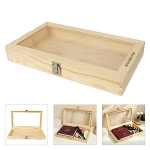 Blank Wooden Jewelry Organizer Box With Glass Lid