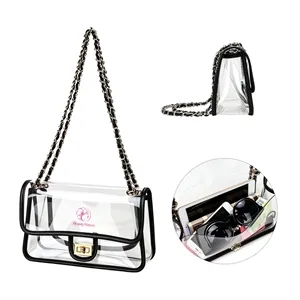 Clear PVC Stadium Approved Shoulder Carry Women Handbag