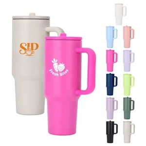 40Oz Large Stainless Steel Tumbler W/ Handle & Flip Straw