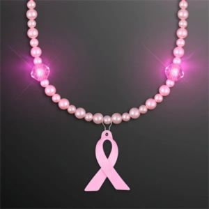 Pink Pearls Light Up Short Necklace 27" w Ribbon Medallion