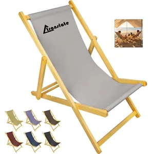 Wooden Foldable Single Reclining Sling Beach Chair