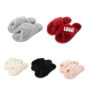 Cross Band Fluffy Slippers