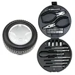 24 Pieces Multi Function Tool Kit W/ Tire Shaped Case | https://www.bestnamebadges.com