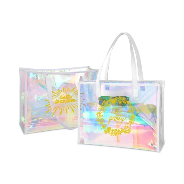 Clear Holographic TPU Tote Bag with PU Leather Handles