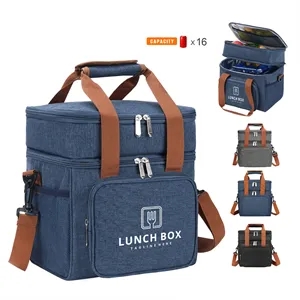 Double Deck Insulated Lunch Bag W/Adjustable Shoulder Strap