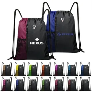 Large Sport Polyester Drawstring Backpack W/ Headphone Hole