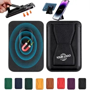 Magnetic Leather Phone Stand with Card Wallet