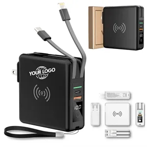 Power Bank with Built-In Wall Charger & Wireless Charging